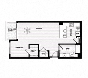 Floor plan for studio, 1 bath, 800 sqft